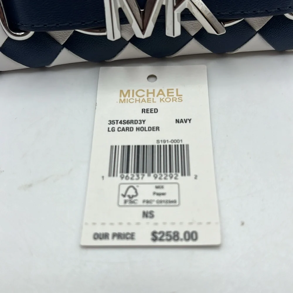 NWT Michael Kors Navy Blue Reed Leather Card ID Holder Wallet